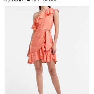Dress : Belted One shoulder ruffle dress in Amalfi Blush